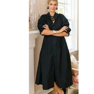 Julia Amory Coatue Caftan Cotton Poplin Black Embroidered Midi Dress Size XS